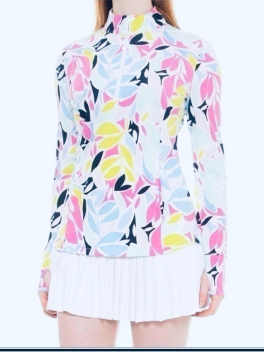 Tommy Bahama Multi-Color Mock Neck Long Sleeve Leaf-Print Top Popover NWT XL